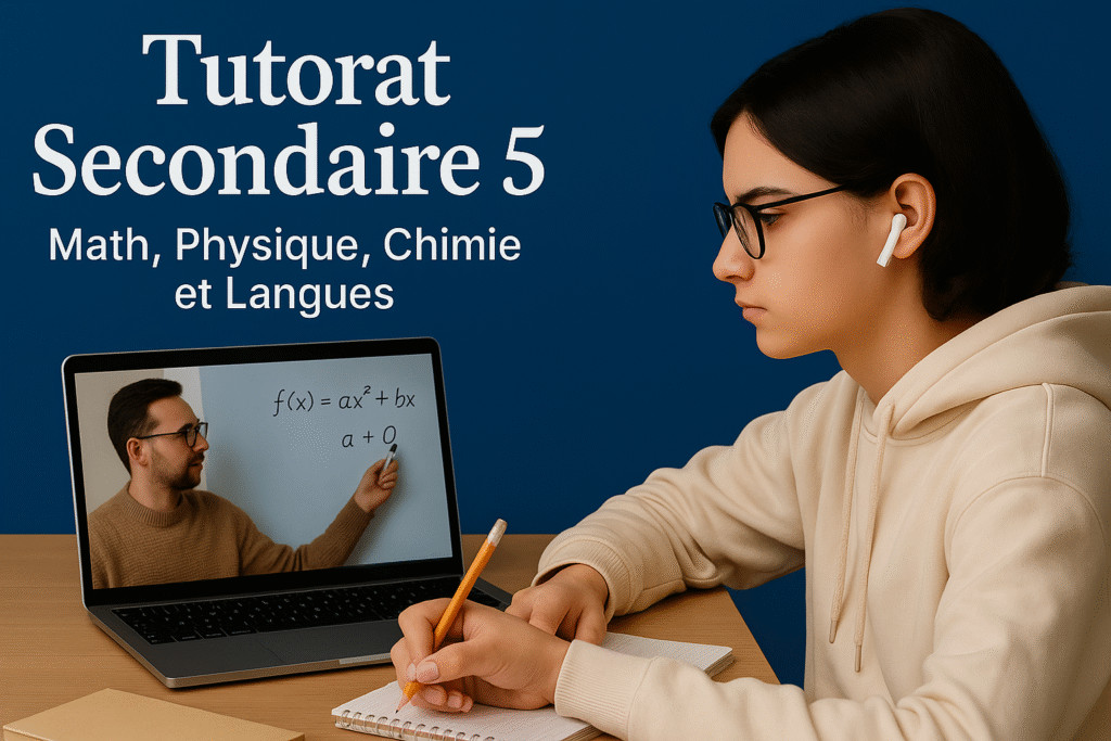 Tutorat en mathématiques (CST, TS, SN) en personne à Montréal et Laval.
Cours particuliers de mathématiques de secondaire 5 en ligne à Longueuil et Brossard.
Préparation aux examens du ministère (mathématiques, physique, chimie) de secondaire 5 à Québec et dans la Capitale-Nationale.
Soutien scolaire pour la transition vers le CÉGEP, offert à Montréal et en Montérégie.
Tuteur en physique de secondaire 5 à Laval, Longueuil et Saint-Hubert.
Cours de chimie de secondaire 5 en ligne à Québec et en Mauricie.
Tuteur en français de secondaire 5 pour la préparation à l'épreuve uniforme à Montréal.
Aide aux devoirs en sciences naturelles (secondaire 5) en Montérégie.
Préparation au CÉGEP avec des tuteurs spécialisés de Mentora Academy Québec.
Tutorat en mathématiques, physique, chimie et langues à Longueuil et Brossard.
Cours de soutien scolaire de secondaire 5 à distance dans les Laurentides.
Tuteur en ligne pour les mathématiques et les sciences (secondaire 5) à Lanaudière.
Préparation aux examens ministériels de secondaire 5 à Montréal et Laval.
Tuteur pour les programmes TS et SN de secondaire 5, pour l'admission aux cégeps de sciences au Québec.
Cours de chimie de secondaire 5 avec exercices et simulations d'examen à Québec.
Aide personnalisée en mathématiques (secondaire 5) pour les élèves de la Montérégie et de l'Outaouais.
Soutien scolaire en physique et chimie de secondaire 5 à Longueuil et Saint-Hubert.
Formation en ligne pour réussir le secondaire 5 et entrer au CÉGEP à Montréal.
Programme de tutorat en mathématiques et sciences de secondaire 5 par Mentora Academy Québec.
Séances de tutorat en ligne pour les élèves de secondaire 5 à Laval, dans les Laurentides et en Montérégie